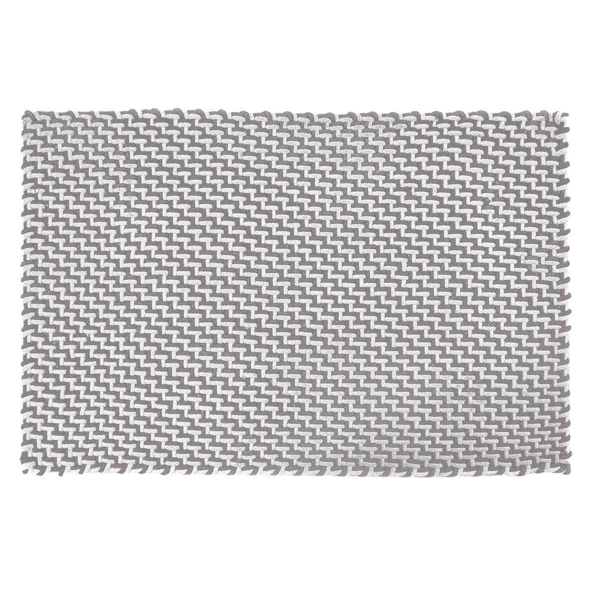 Die Abbildung zeigt eine rechteckige Fußmatte in sand-weißer Farbe mit einem Zickzack-Muster. Die Maße der Matte betragen 52 x 72 cm.