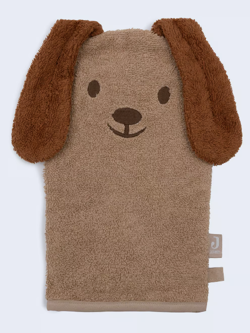 Das Bild zeigt die Waschhandschuhe Frottee - Diego Dog. Die Frottee-Waschhandschuhe sind praktisch und zeigen ein Hundemotiv.