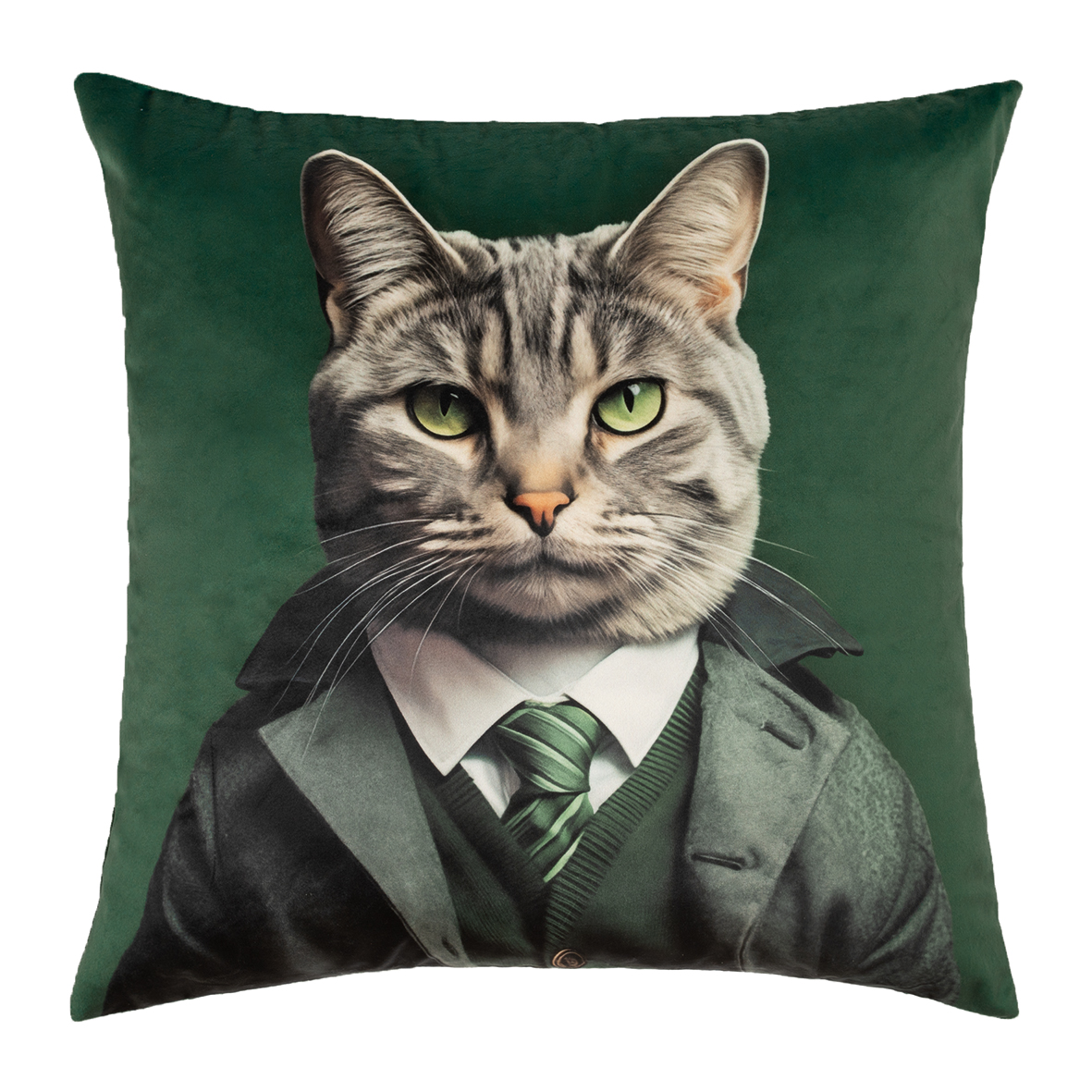 Das Produkt auf dem Bild ist das Kissen 'TIGROU dark green', ca. 45 x 45 cm. Es ist ein stilvolles Sofakissen in Dunkelgrün.