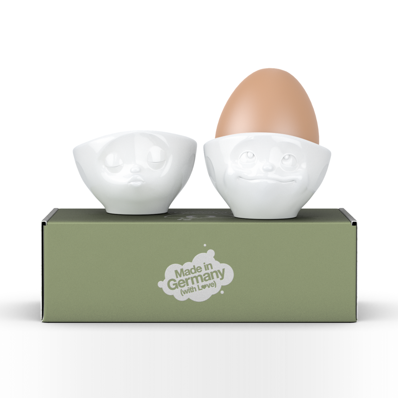 Eierbecher-Set Nr.1 küssend/verträumt, weiß