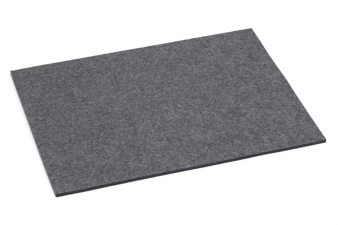 Das Bild zeigt das Produkt "Set 45x35cm Anthrazit 01". Es handelt sich um eine rechteckige, dunkelgraue Filzunterlage.