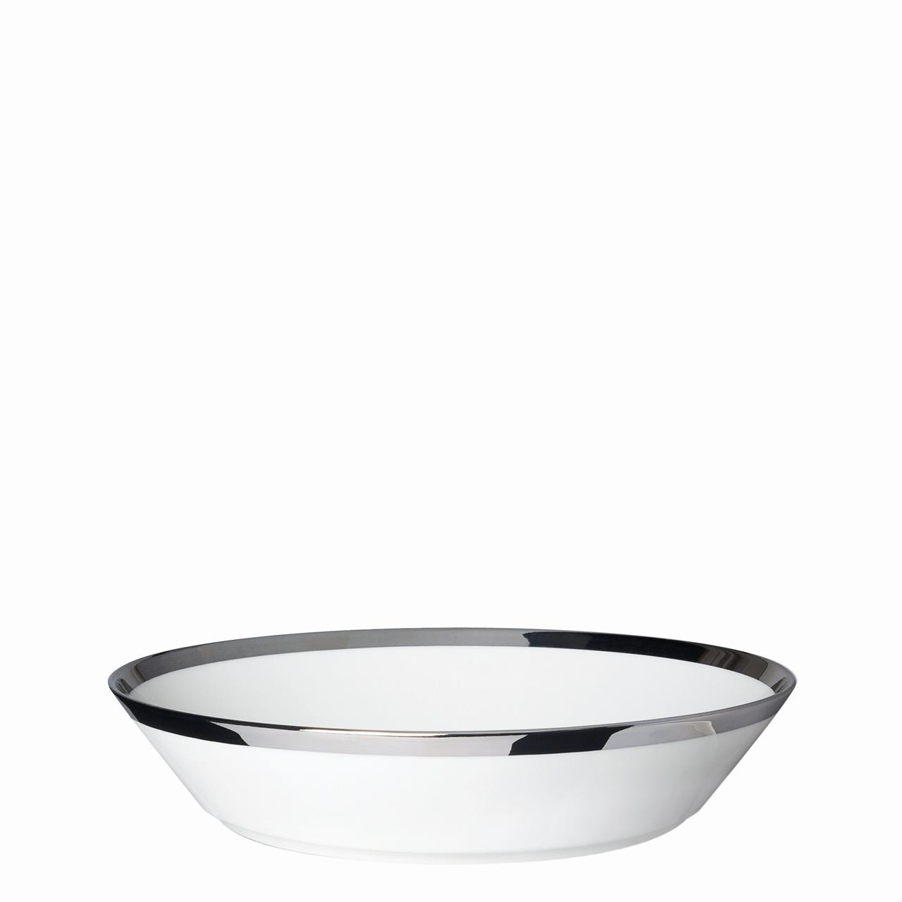 Die Abbildung zeigt eine große, konische Schale mit einem Durchmesser von 26 cm. Der Rand der Schale ist mit einem eleganten Platinrand verziert.