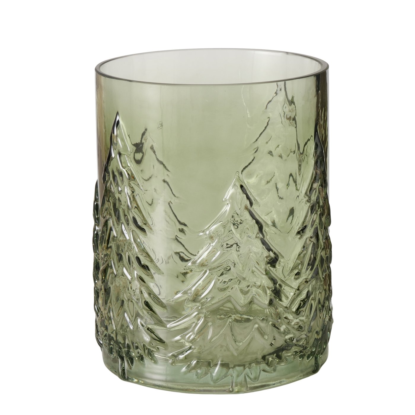 Das Bild zeigt das Windlicht Tanny aus lackiertem Glas mit einer Höhe von 16 cm. Es handelt sich um eine runde Dekoration.