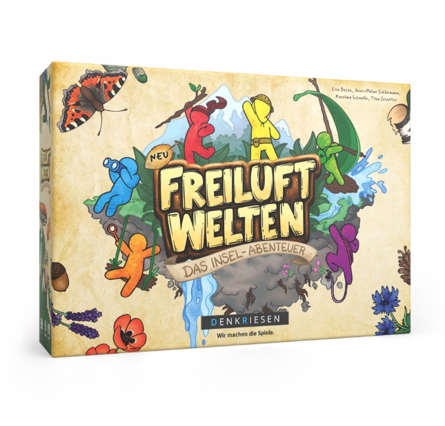 Das Bild zeigt das Spiel 'Freiluftwelten - Das Insel Abenteuer'. Es geht um ein spannendes Inselabenteuer unter freiem Himmel.