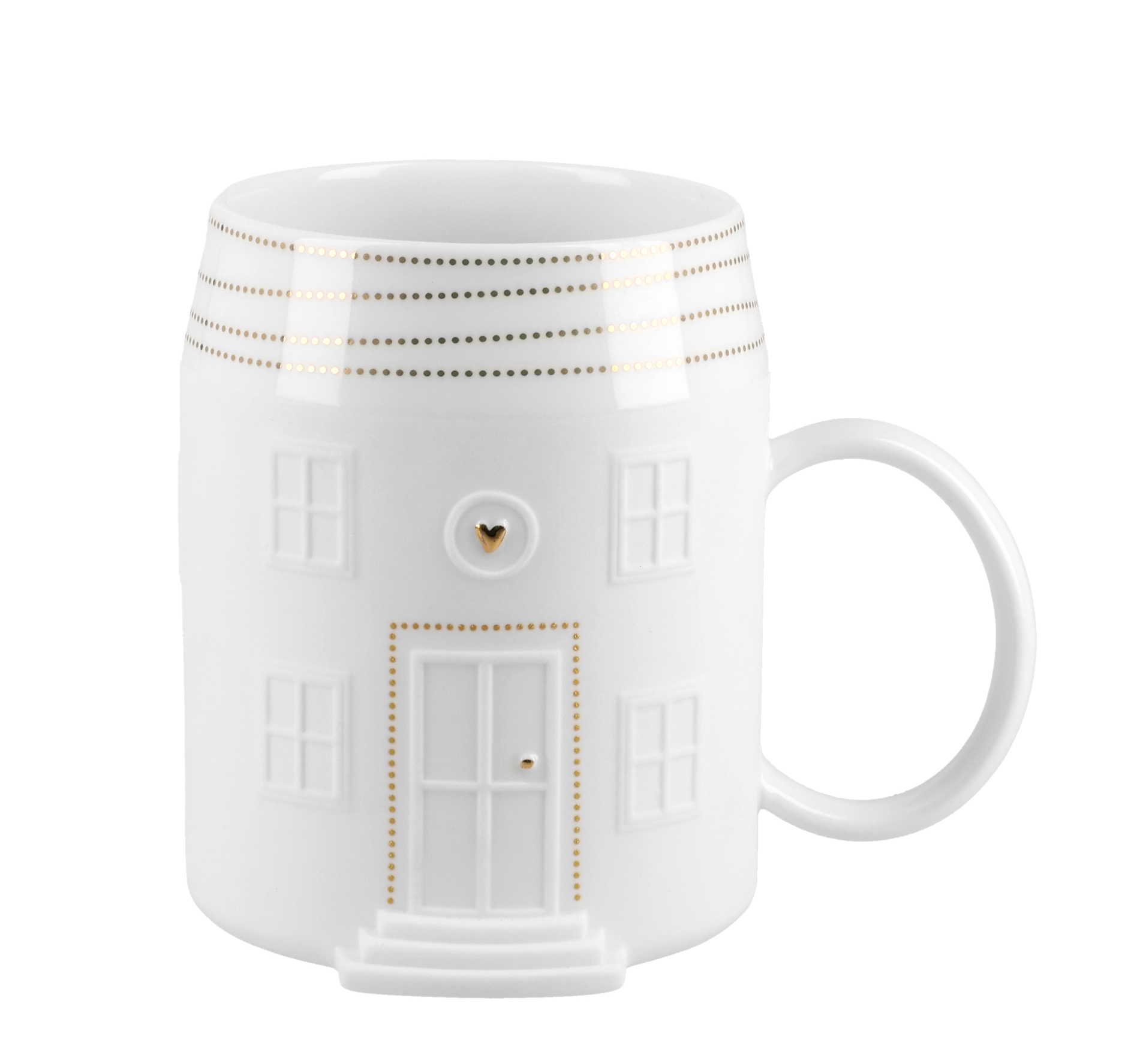 Haustasse mit Herz-Motiv. Die Tasse ist ideal für winterliche Getränke geeignet.
