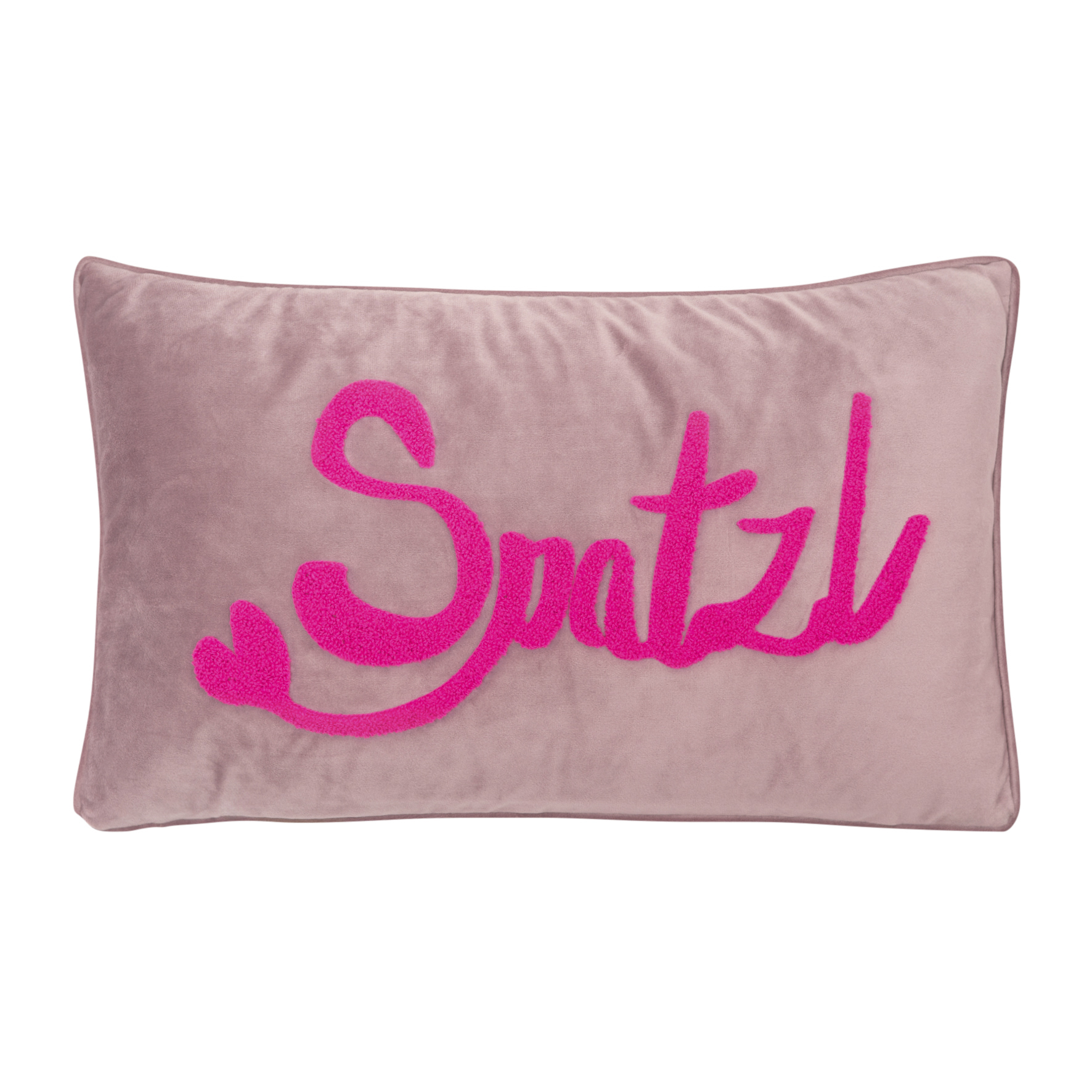 Kissen LETTERS SPATZL in Dusty Rose, 30 x 50 cm. Zierkissen mit liebevoller Aufschrift.
