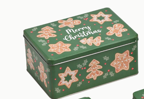 Dose eckig Lebkuchen Merry Christmas ist eine große, rechteckige Blechdose für Lebkuchen. Sie hat die Größe 21x15x9 cm und ein weihnachtliches Motiv.