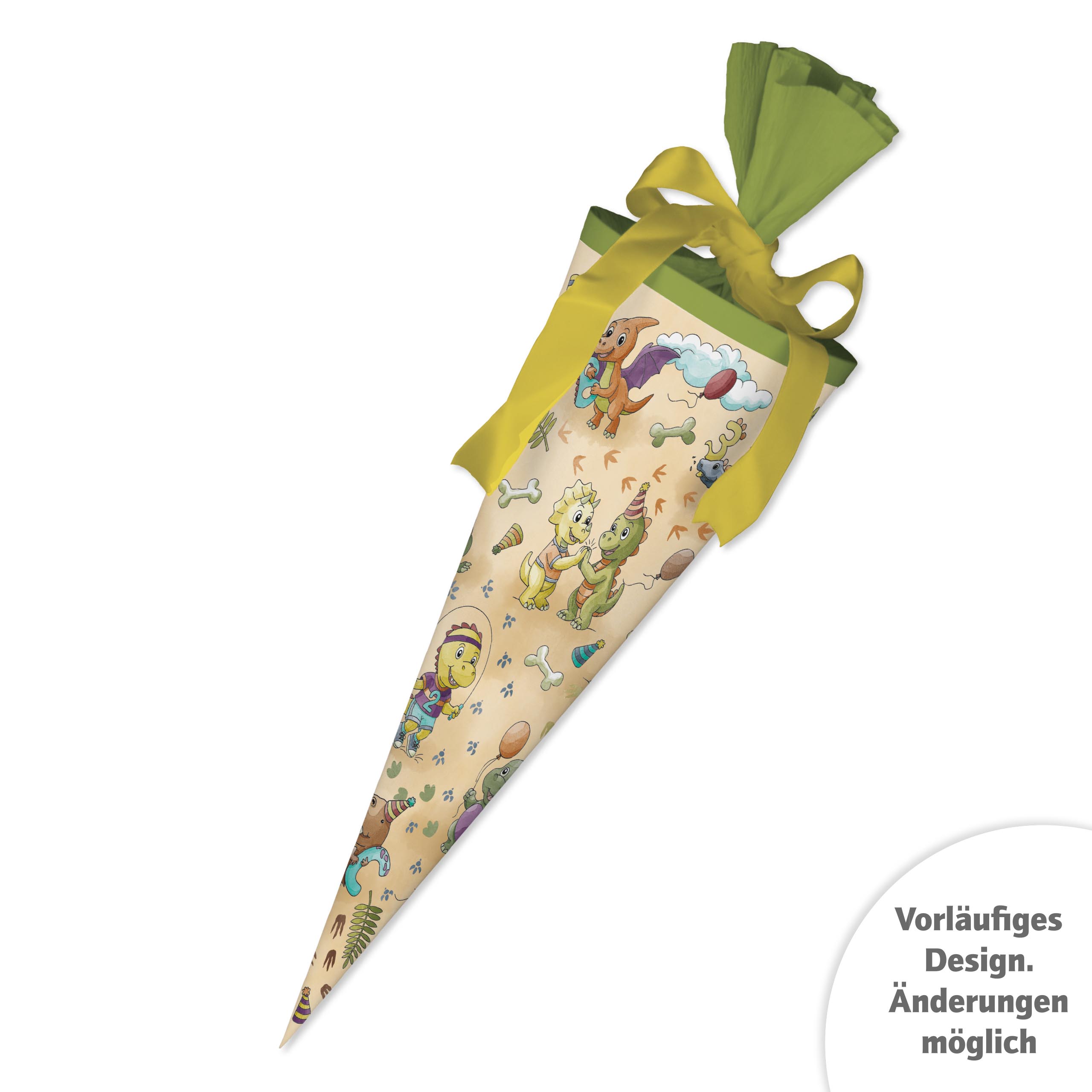 Abgebildet ist eine Geschwistertüte mit Dinosaurier-Motiv der Marke Tapirella. Sie eignet sich als Geschenk zur Einschulung oder für besondere Anlässe.