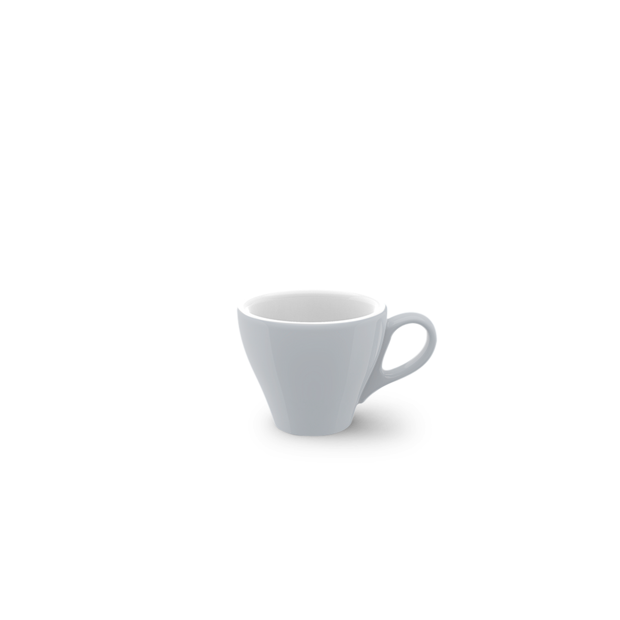 Espresso Obertasse Classico 0,09 l Lichtgrau Solid ist auf dem Bild dargestellt. Die Tasse ist klein, aus Porzellan und lichtgrau.