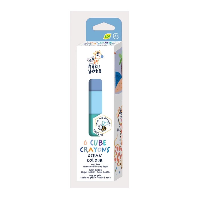 Abgebildet ist das Wachsmalkreiden-Set Würfel blau-grün. Das Set enthält Wachsmalkreiden in den Farben Blau und Grün in Form von Würfeln.