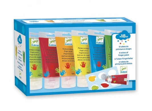 Gezeigt wird das Produkt 'Malen: Fingerfarben'. Es sind bunte Fingerfarben zum kreativen Malen für Kinder.