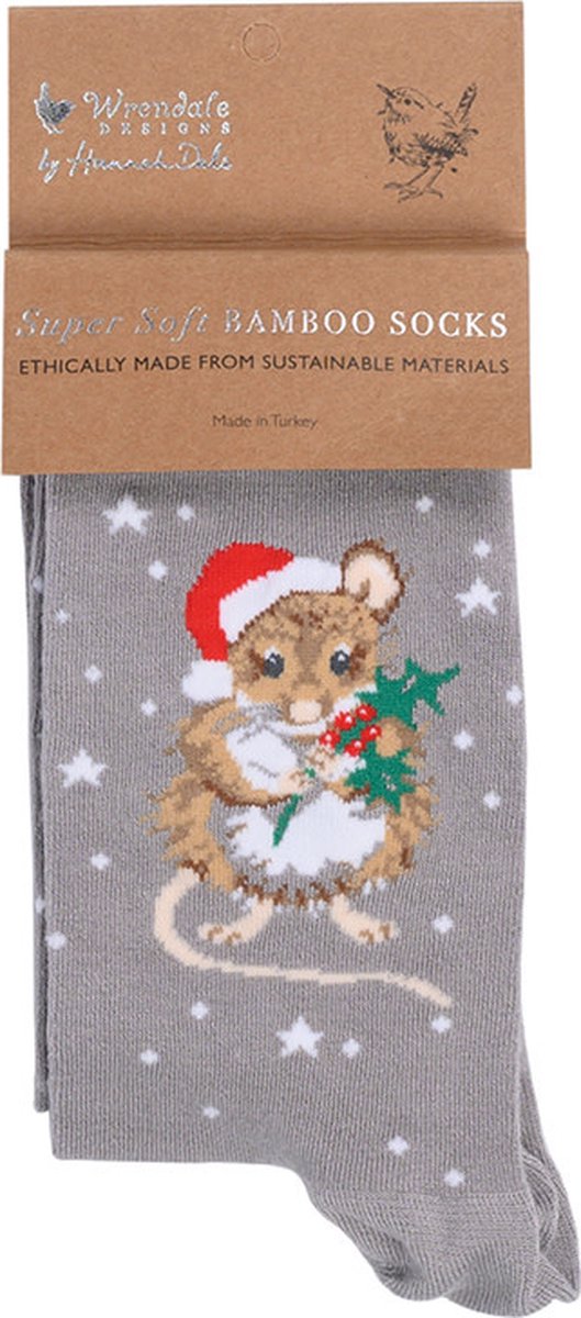 Zu sehen ist die Mouse Christmas Sock - Christmouse - GREY. Die Socke zeigt ein Weihnachtsmotiv mit einer Maus in Grau.