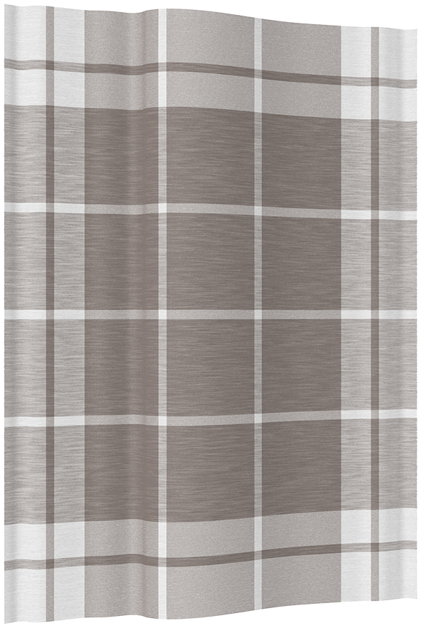 Das Bild zeigt ein Geschirrtuch mit kariertem Muster in Taupe-Farbe. Es besteht aus Halbleinen und hat die Größe 50x70 cm.