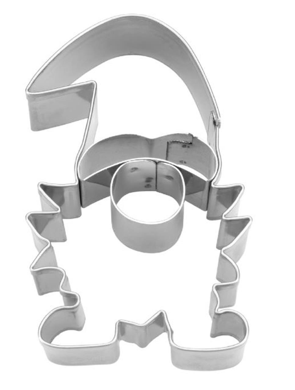 Das Bild zeigt einen Ausstecher in der Form eines Wichtels. Der Ausstecher ist aus Metall und etwa 7,5 cm groß.