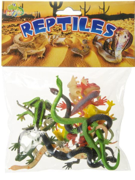 Bild vom 15er Pack Reptilienfiguren. Das Produkt enthält fünfzehn verschiedene kleine Reptilien-Spielzeugfiguren.