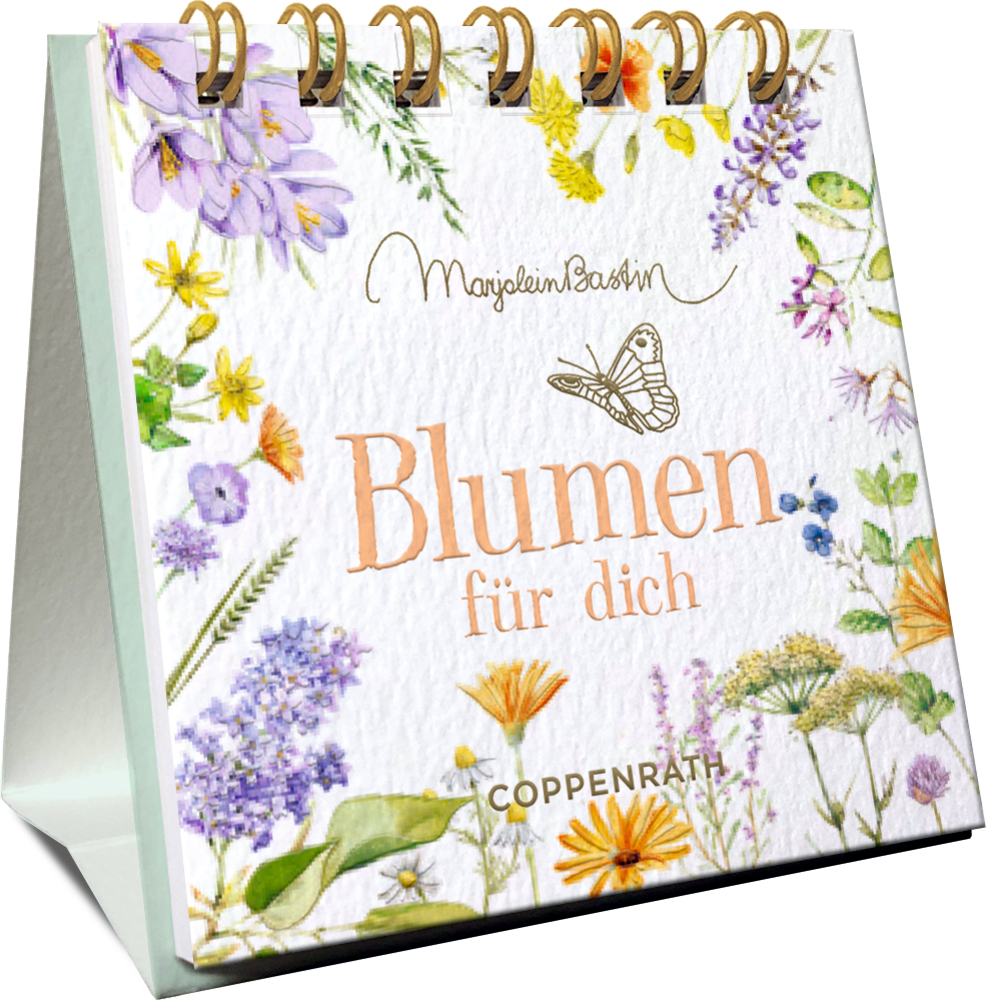 Das Produktfoto zeigt den Mini-Spiralaufsteller Blumen Für Dich. Die Aufmachung vermittelt Fröhlichkeit und Blumenfreude.