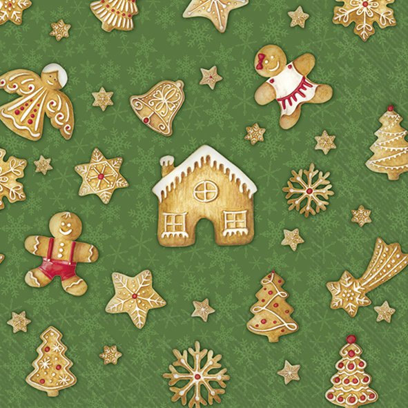 Servietten mit Weihnachtskeksen, ideal für die Feiertage. Das Produkt heißt Santa´s Favorite Cookies Lunch-Servietten L1094120.
