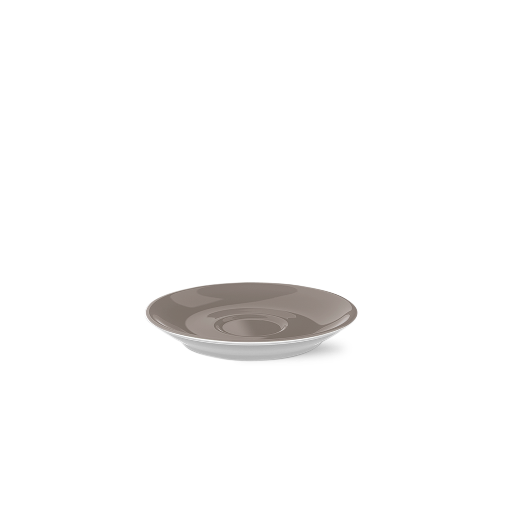 Auf dem Bild ist die Espresso Untertasse Classico 12 cm Kiesel Solid Co abgebildet. Sie dient als Unterteller für eine Espressotasse.