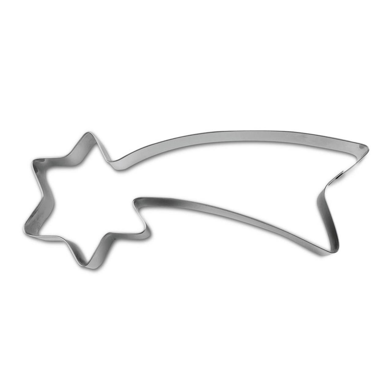 Das Bild zeigt einen Ausstecher in Form eines Kometen. Der Ausstecher besteht aus Metall und hat die Kontur eines Sterns mit einem Schweif.