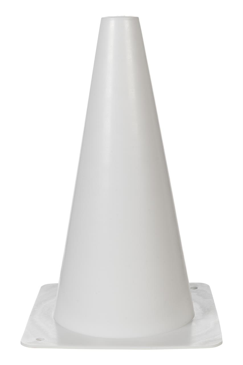 Auf dem Bild ist ein weißer Pylon zu sehen. Dieser wird als Bahnpylone für Dressur und Hobby Horsing verwendet.