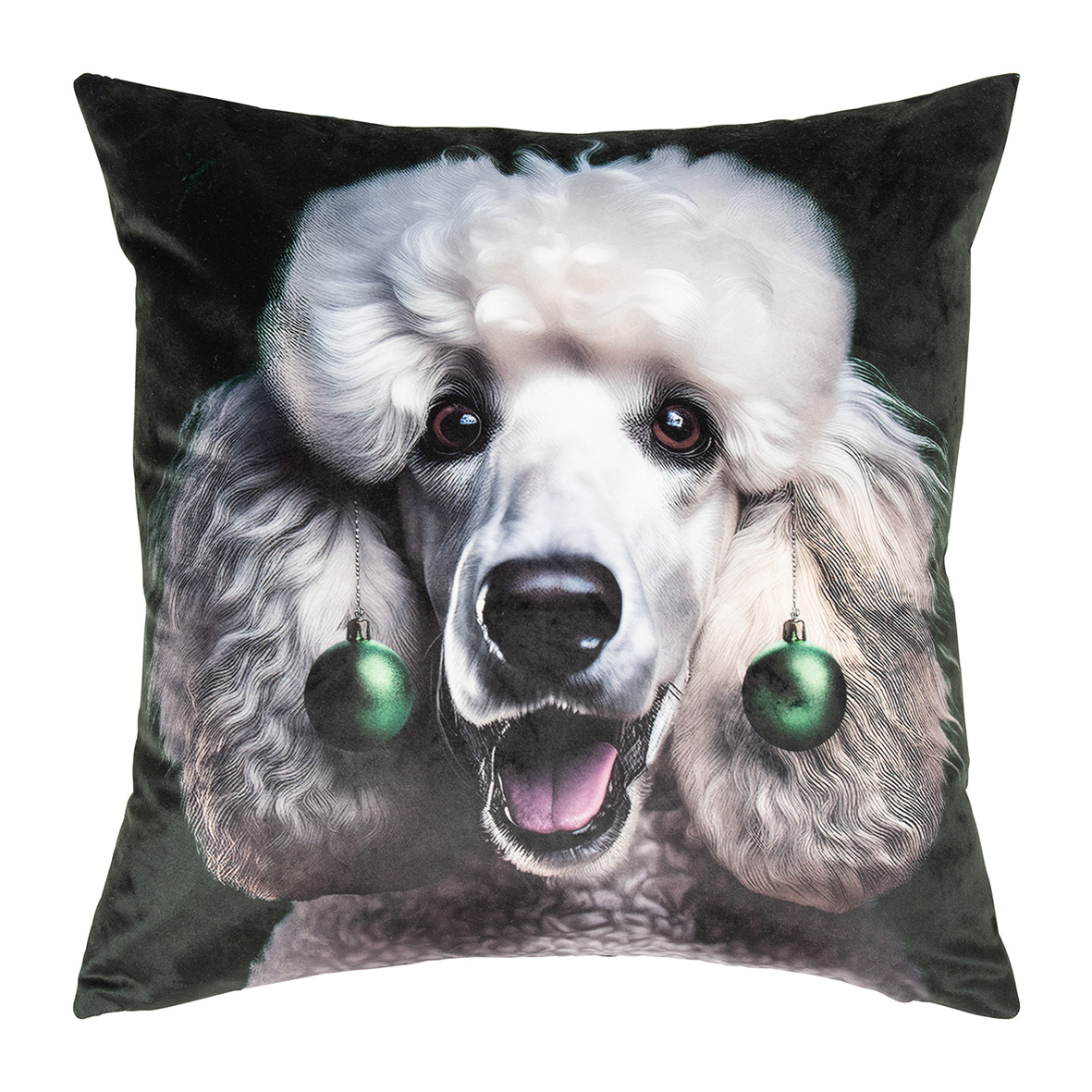 Kissen WINTER ANIMAL dog, 45 x 45 cm. Das Kissen zeigt einen Hund in winterlicher Umgebung.