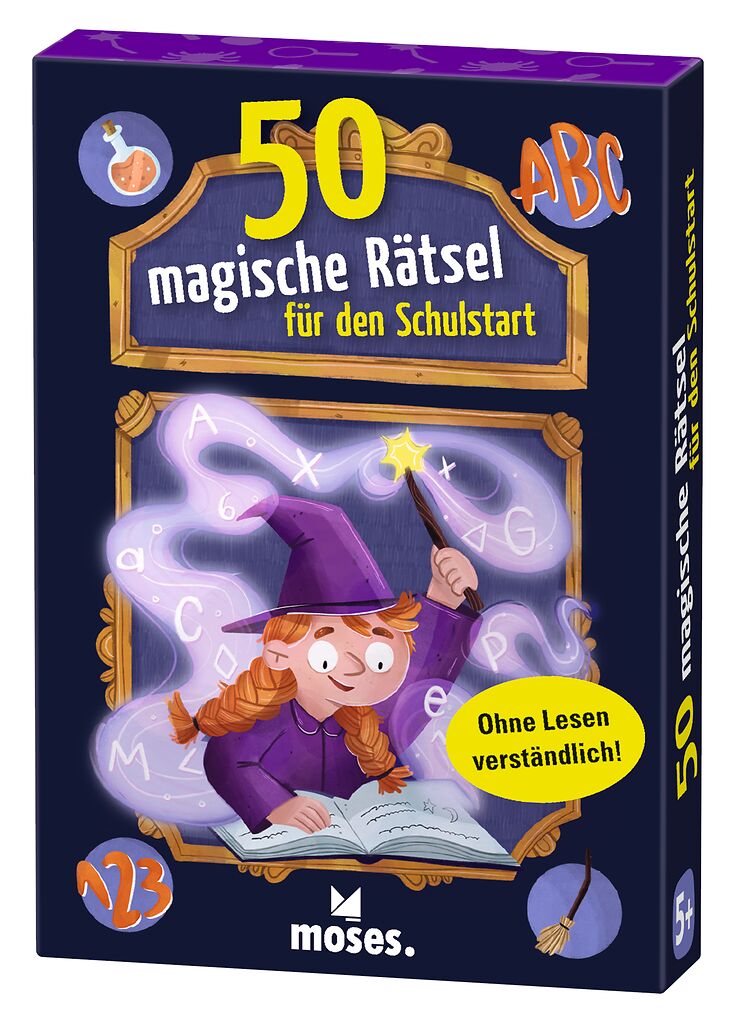 Das Bild zeigt das Produkt '50 Magische Rätsel Für Den Schulstart'. Es ist speziell für den Schulanfang konzipiert.