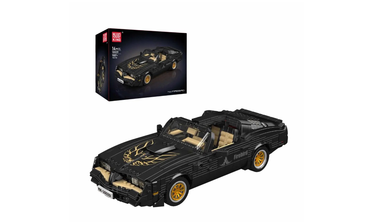 Auf dem Bild ist das Produkt Mould King® 10029 Firebird abgebildet. Es handelt sich um ein Modell eines Fahrzeugs mit dem Namen Firebird.