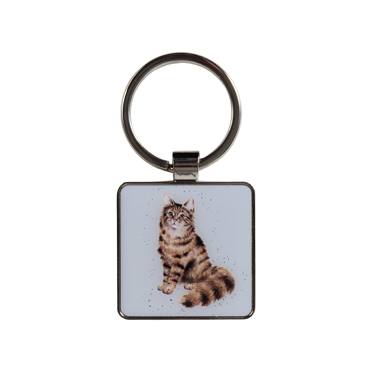 Zu sehen ist ein Schlüsselring mit einer Katze und dem Slogan 'Feline Fabulous'. Das Accessoire zeigt eine stilisierte Darstellung einer Katze.