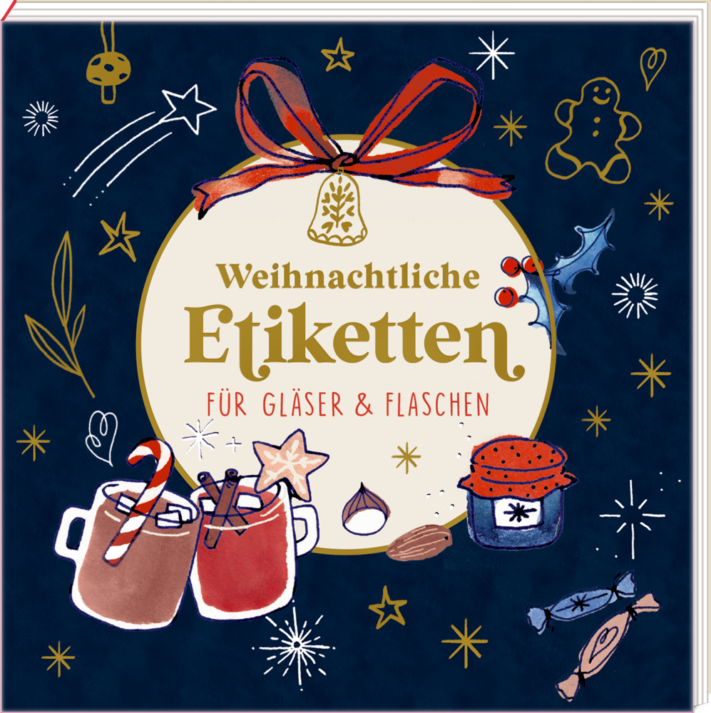 Das Bild zeigt das Produkt 'Etikettenbüchlein Weihnachtliche Etiketten'. Es handelt sich um ein kleines Heft mit weihnachtlichen Aufklebern.