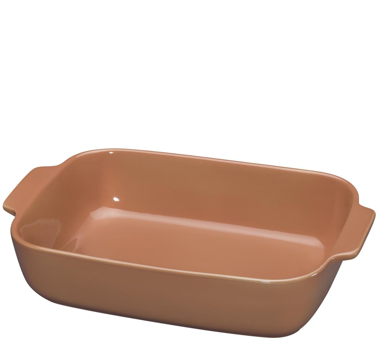Die Abbildung zeigt eine rechteckige Auflaufform in der Farbe Koralle. Es handelt sich um die Gratinform Porto mit einer Größe von 36 cm.
