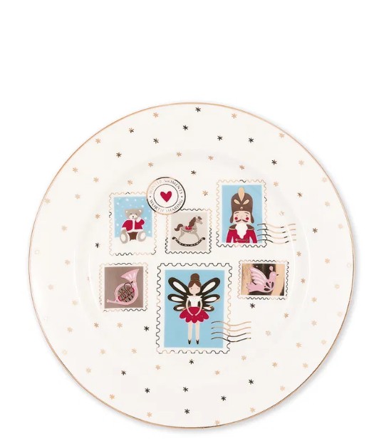 Dies ist ein Teller mit dem Namen „Plate Xmas letter white“. Der Teller ist weiß und hat ein festliches Design.