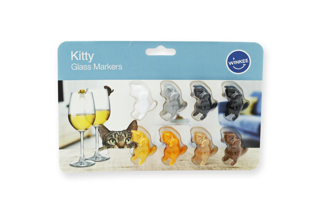 Glasmarker Kitty ist ein Glasmarker in niedlicher Katzenform. Er hilft dabei, Getränke leicht zu unterscheiden.