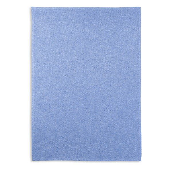 Das Bild zeigt ein blaues Geschirrtuch aus Halbleinen mit dem Namen "Lindau". Das Tuch hat ein schlichtes, einfarbiges Design.
