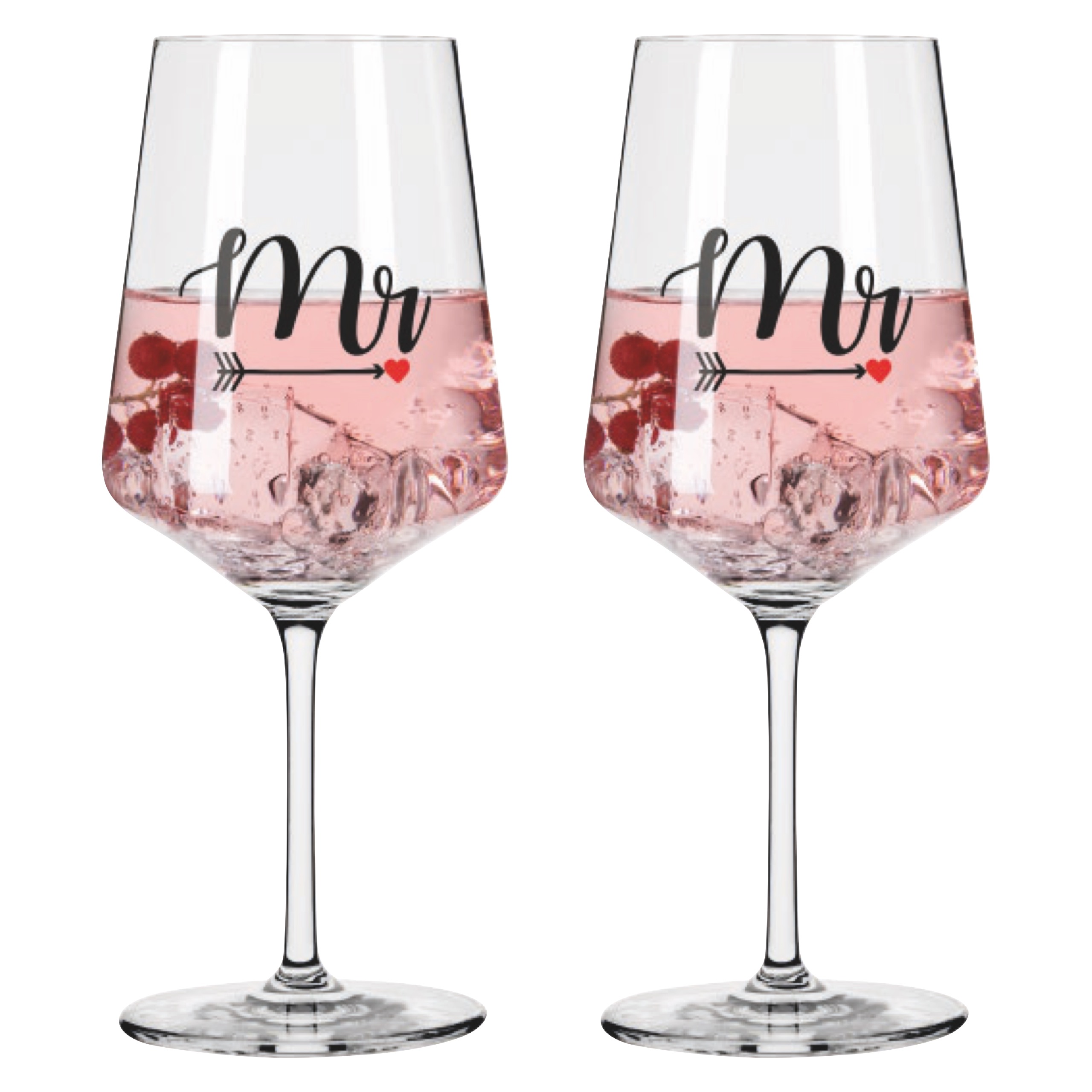 Das Bild zeigt das Liebe Cocktail 2er-Set #1 von K. Fatema H25. Es besteht aus zwei eleganten Gläsern für Cocktails.