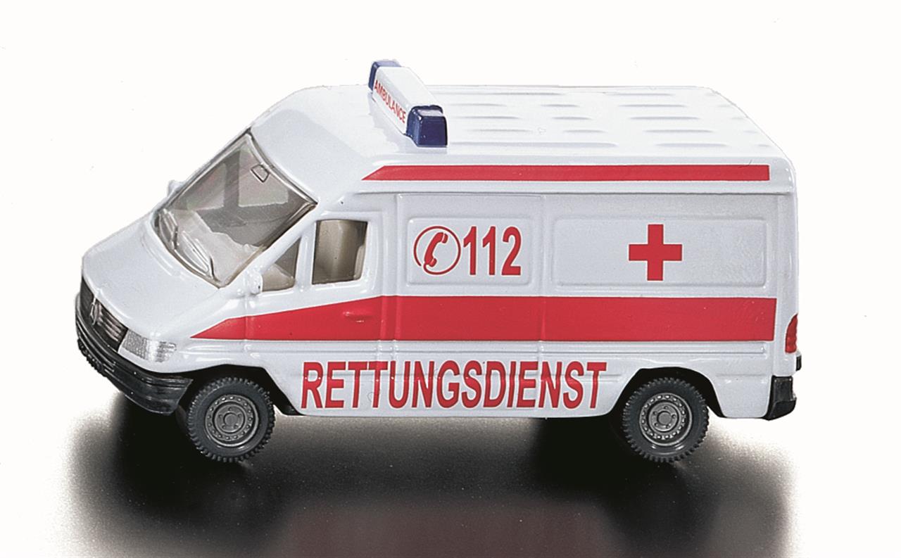 Ein Krankenwagen 0805 ist auf dem Bild. Das Fahrzeug ist für medizinische Notfälle da.
