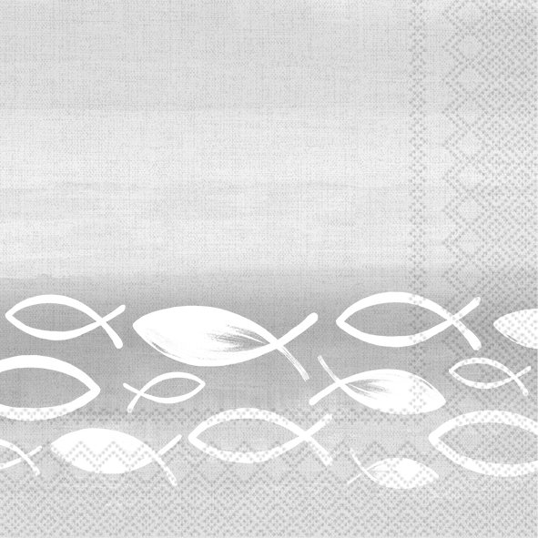 Das Produkt ist JOYFUL FISH grey Lunch-Servietten L 999545. Es handelt sich um Lunch-Servietten in grauer Farbe.