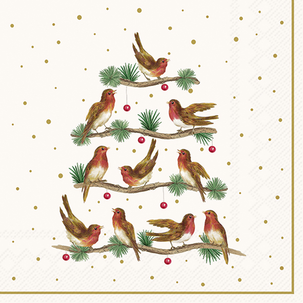 IHR Papierservietten WINTER GREENS – 20 Stück, Creme, 33x33 Cm, Dreilagig
