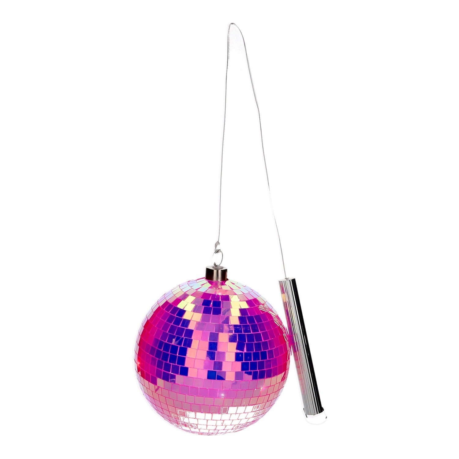 Abgebildet ist eine Disco LED-Kugel mit 15 cm Durchmesser in Neon Pink. Sie leuchtet und sorgt für eine besondere Stimmung.