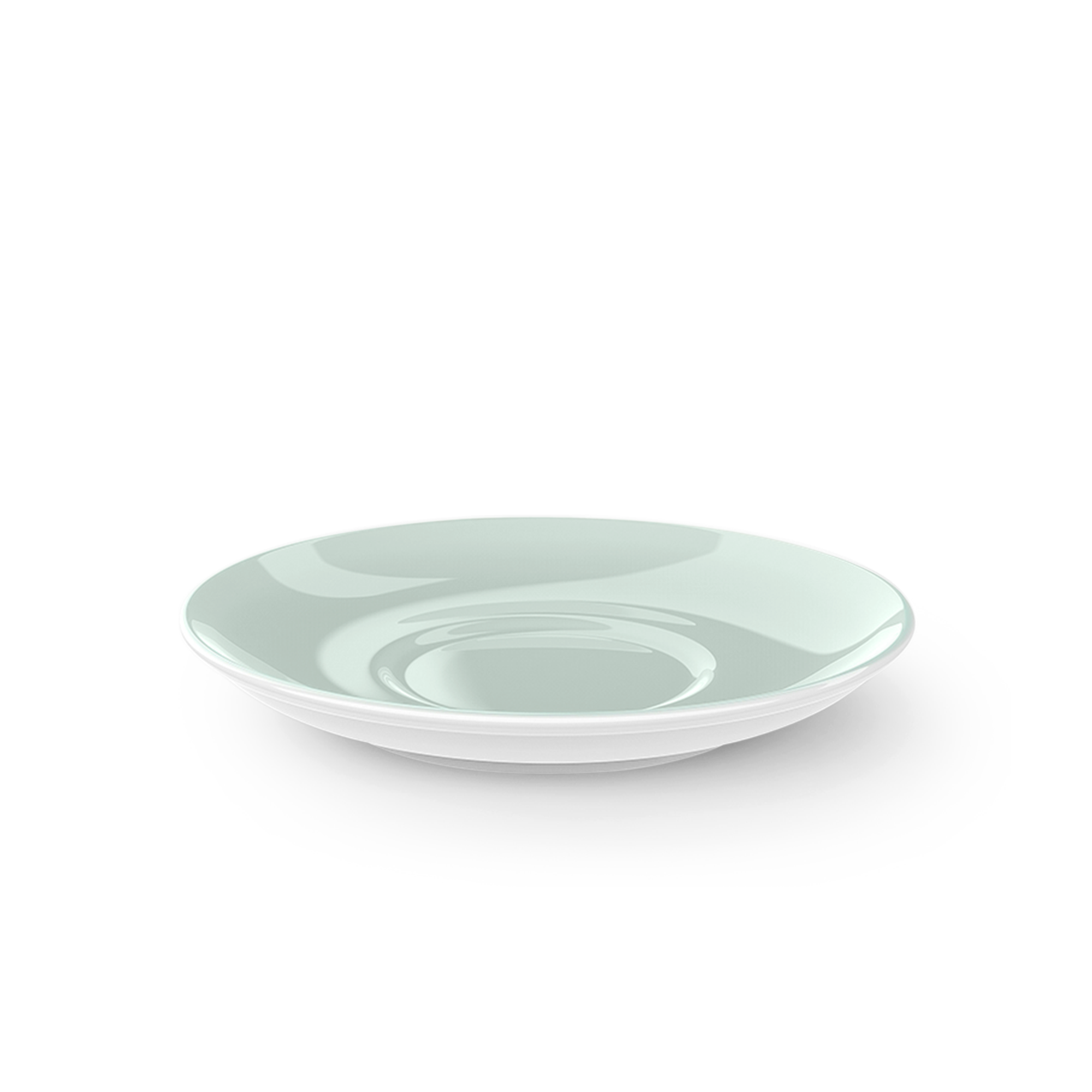 Auf dem Bild sieht man eine Cappuccino Untertasse mit 16 cm Durchmesser in Mint Solid Color. Die Untertasse hat ein elegantes, schlichtes Design in Mintgrün.