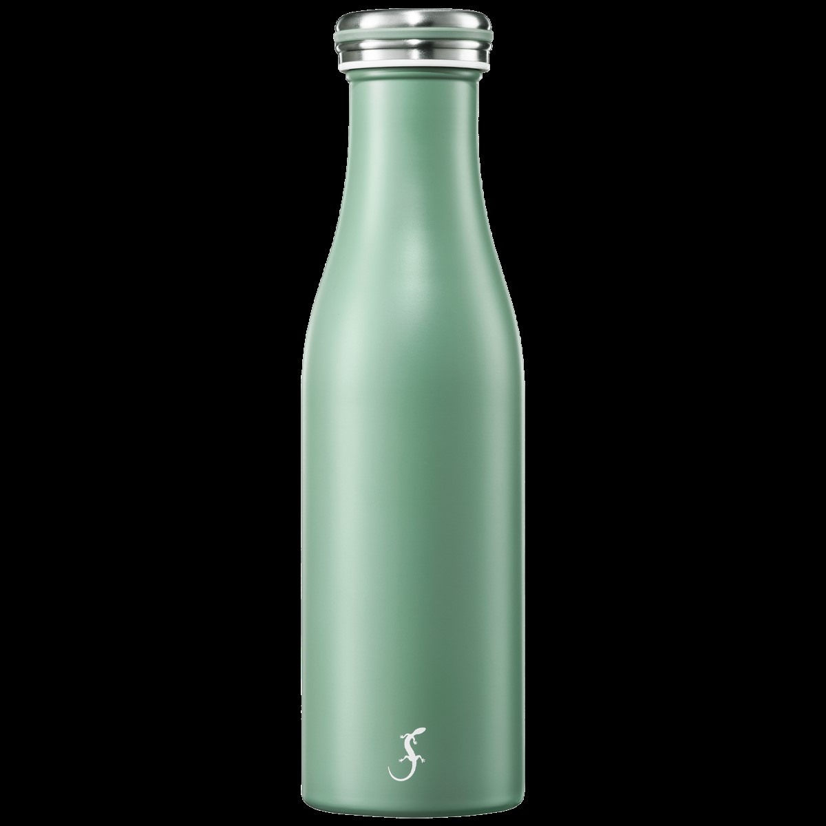 Die Abbildung zeigt eine Isolierflasche aus Edelstahl mit einem Fassungsvermögen von 0,5 Litern in der Farbe Dark Salvia. Die Flasche hat einen silbernen Deckel und ein schlichtes, modernes Design.