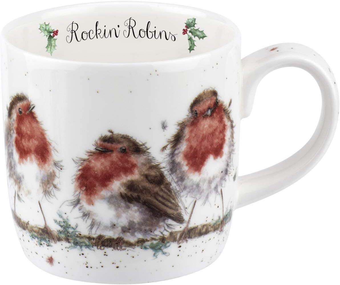 Eine Tasse mit dem Namen 'Mug 0,31L Rockin Robins Rotkelchen'. Die Gestaltung zeigt Rotkehlchen als zentrales Motiv.
