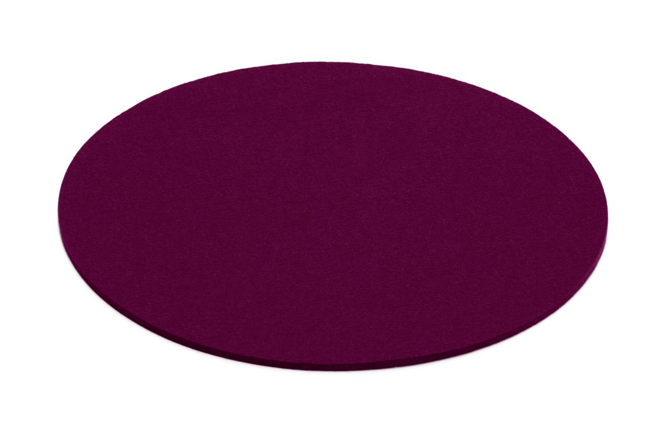 Das Bild zeigt einen runden Untersetzer mit einem Durchmesser von 35 cm in der Farbe Aubergine. Der Untersetzer liegt flach auf einer weißen Oberfläche.