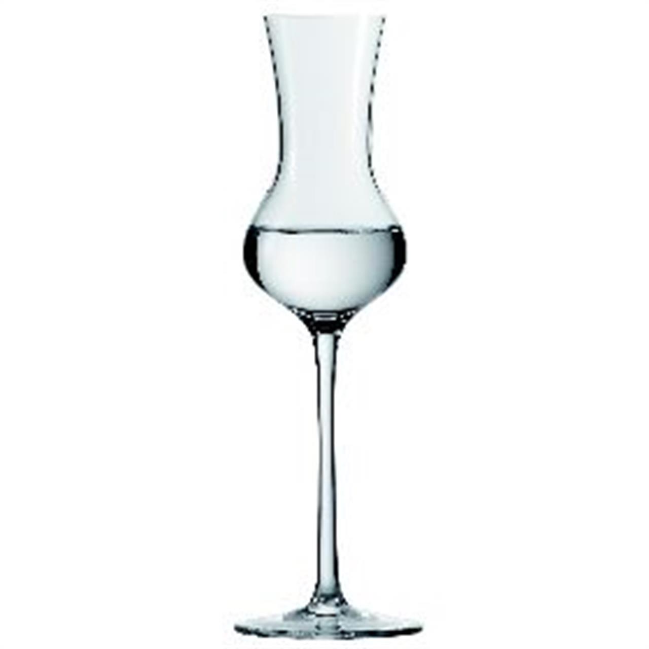 Auf dem Bild ist ein elegantes Grappaglas mit langem Stiel zu sehen. Es handelt sich um das Produkt "Grappa 155, 101 ml, Enoteca".