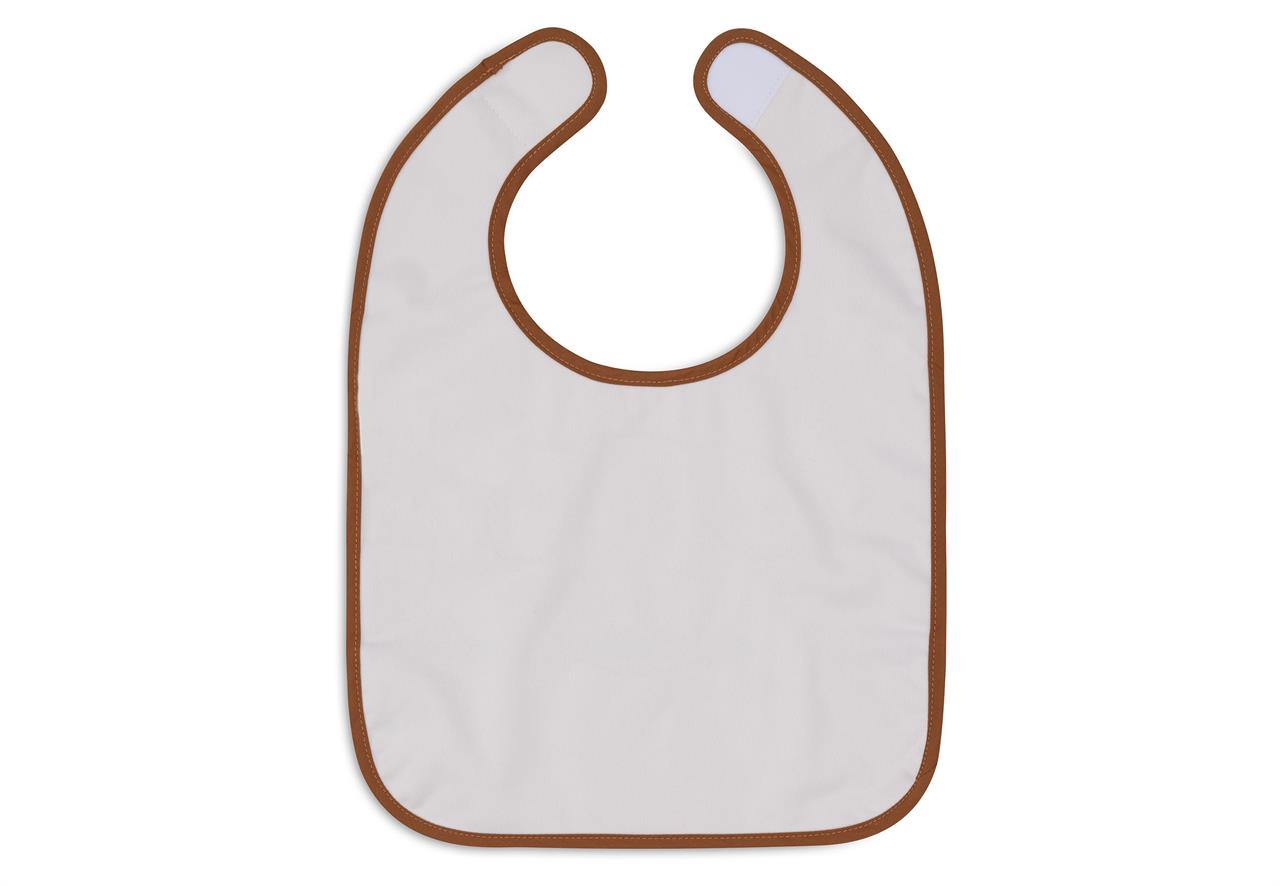 Das Bild zeigt ein wasserdichtes Lätzchen mit braunem Rand. Es ist Teil des Produkts "Lätzchen wasserdicht Miffy Peekaboo - Wild Rose - 2 Stück".