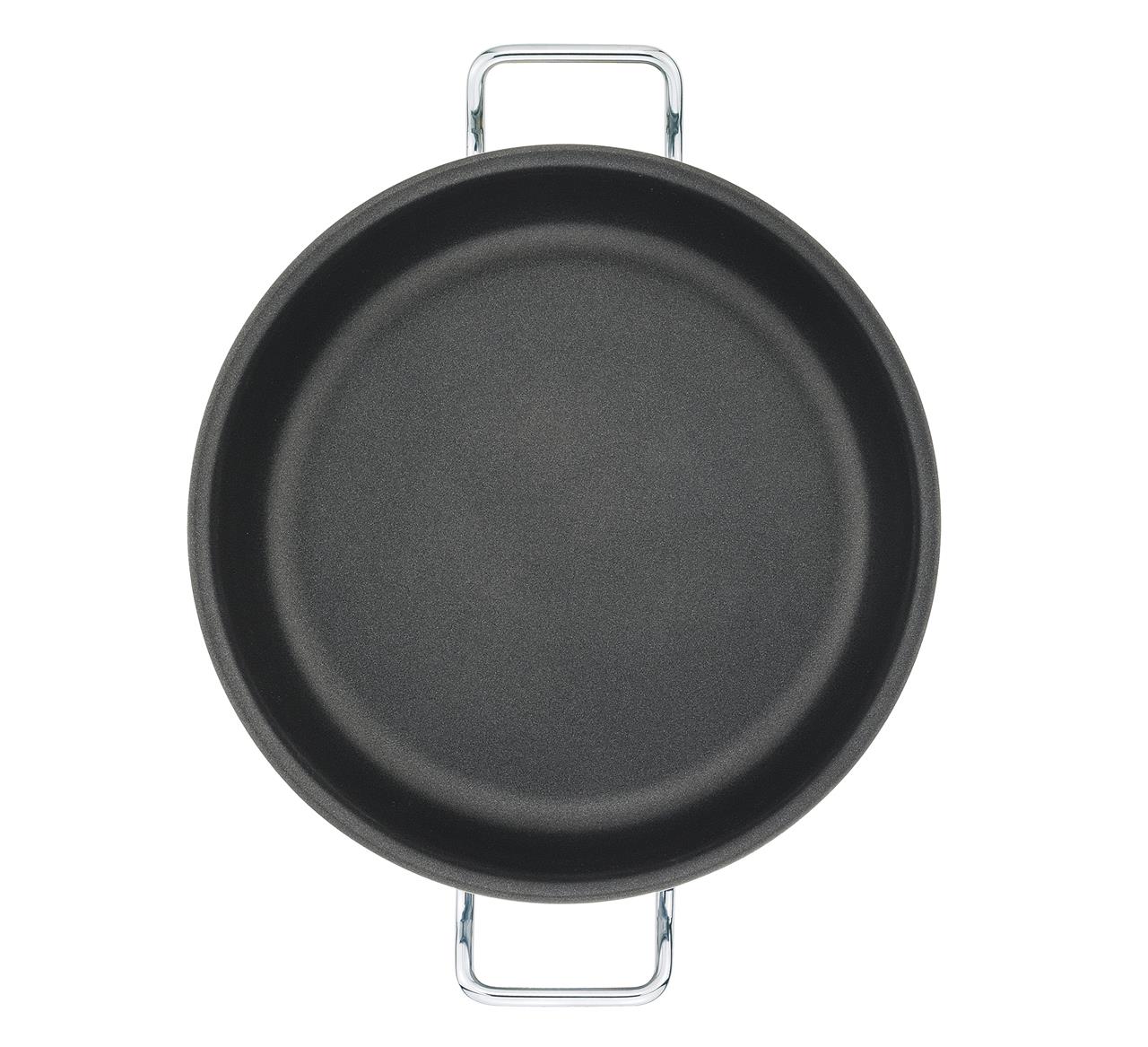 Die Abbildung zeigt eine große Servierpfanne mit zwei Griffen. Die Pfanne ist rund und hat einen Durchmesser von 28 cm.