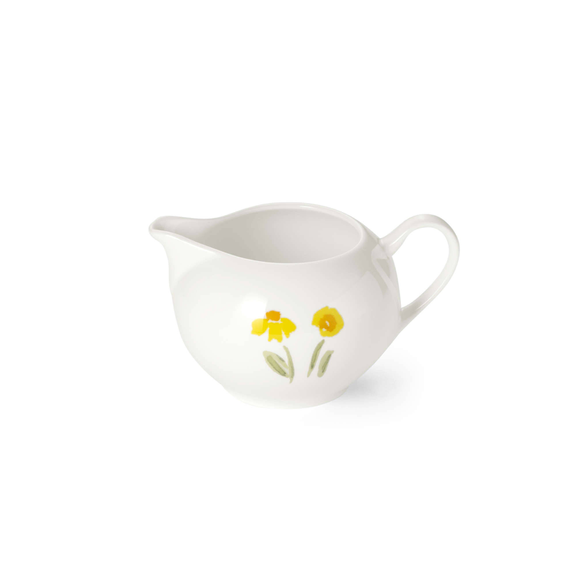 Ein Gießer mit einem Fassungsvermögen von 0,30 l aus der Serie Impression Blume Gelb. Das Produkt besteht aus Fine Bone China und ist mit einem gelben Blumenmuster verziert.