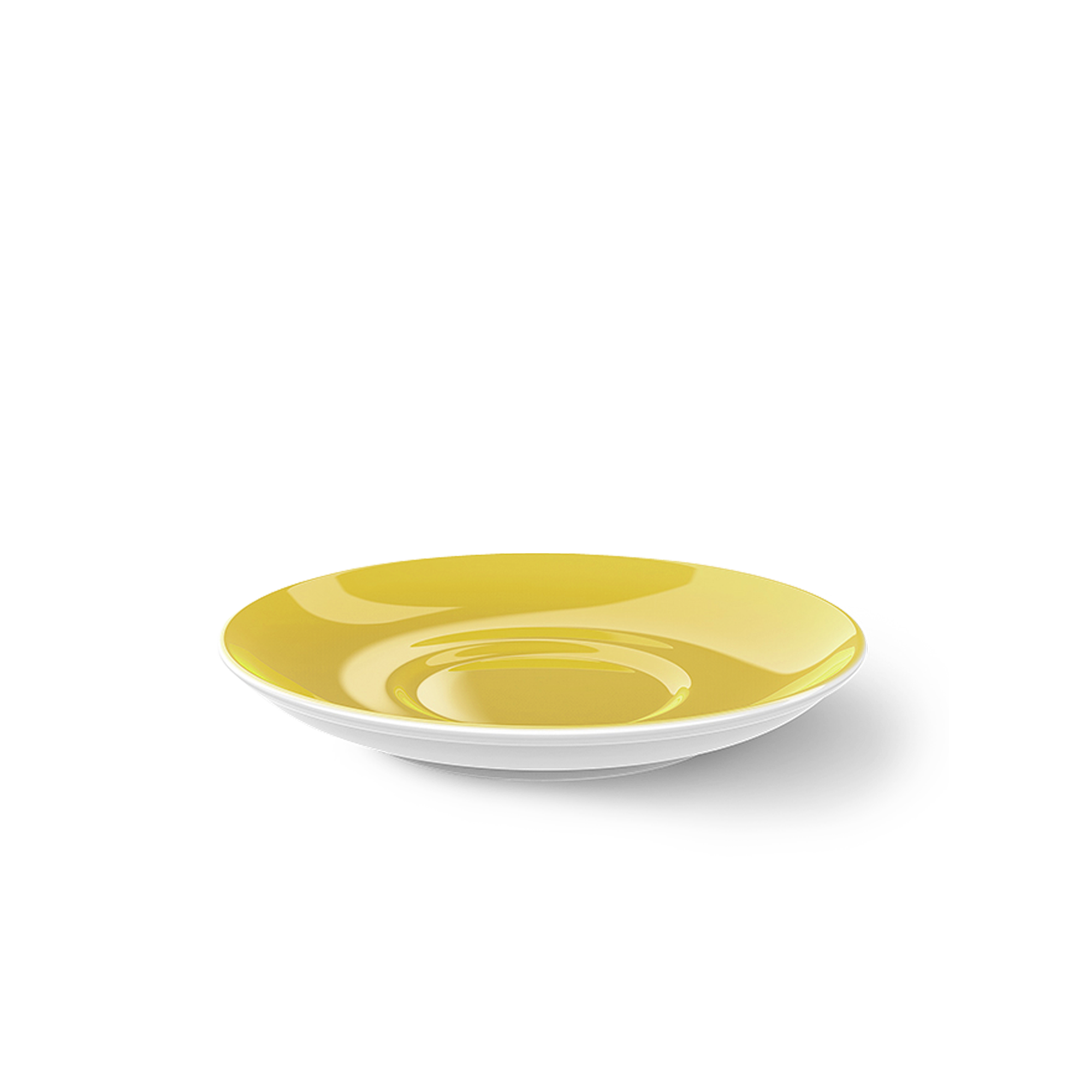 Abgebildet ist die Kaffee Untertasse mit 14,5 cm Durchmesser in Sonnengelb Solid Color. Sie ist rund und leuchtend gelb.