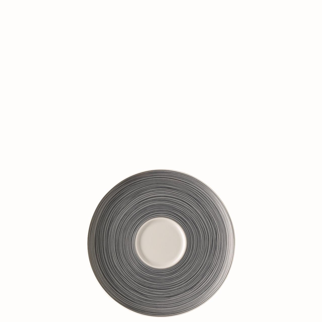 Dies ist eine Tee-Untertasse mit einem Durchmesser von 16 cm. Sie hat ein modernes Streifenmuster in mattem Design.