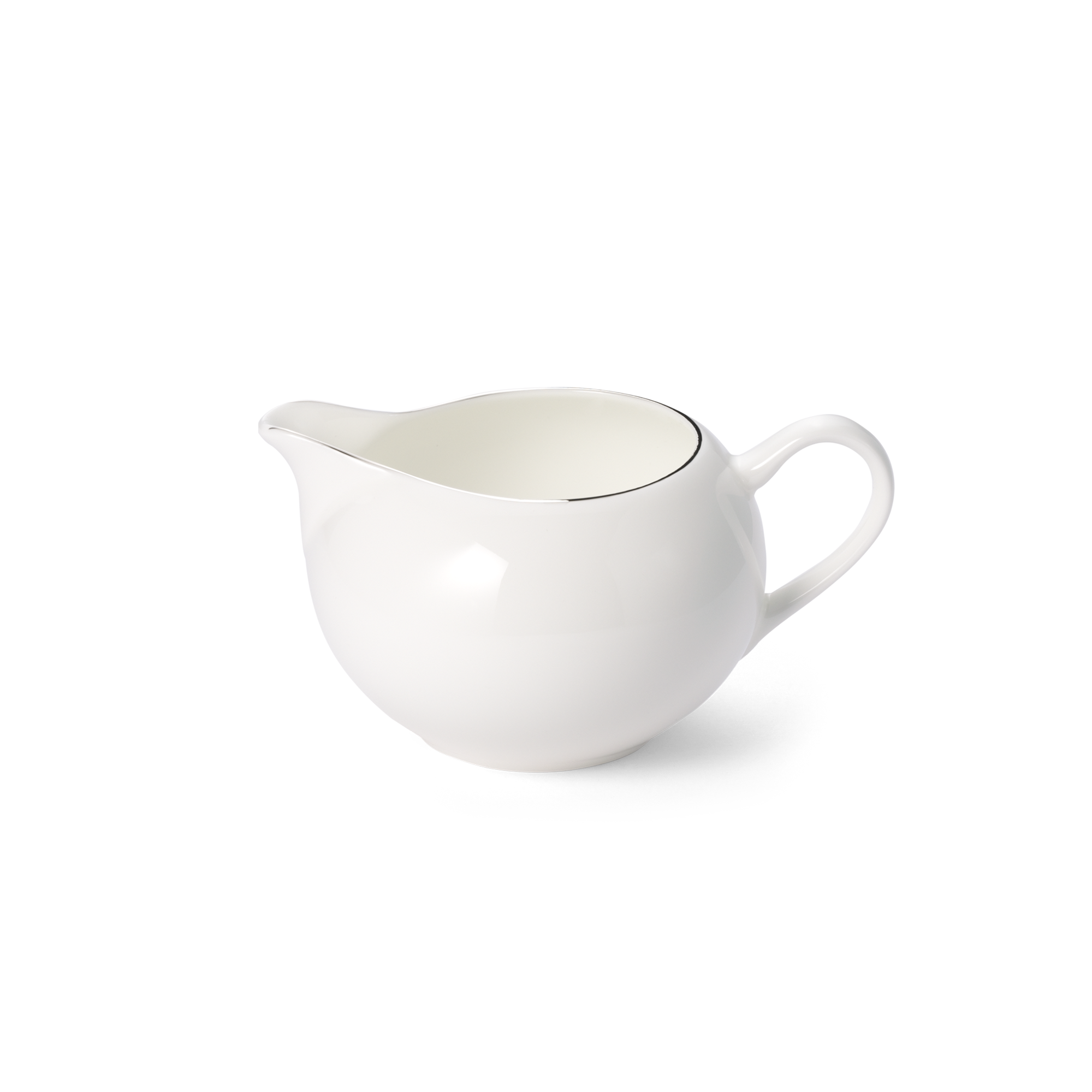 Dies ist ein runder Gießer mit 0,30 l Fassungsvermögen aus der Platin Line Fine Bone China Serie. Das Produkt wird als 'Gießer 0,30 l rund Platin Line Fine Bone China' bezeichnet.