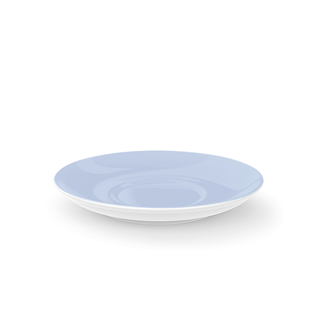 Dies ist eine Cappuccino-Untertasse mit einem Durchmesser von 16 cm. Sie hat die Farbe Morgenblau und gehört zur Serie Solid Color.